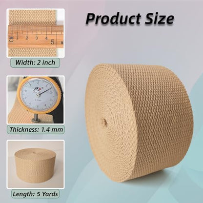 Cotton Webbing 2 Inch 5 Yards for Bag Strap Sewing Crafts, Khaki - color: Kahki