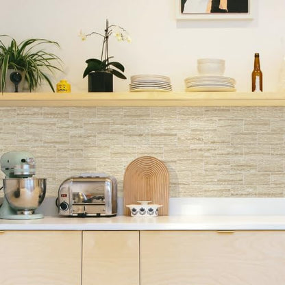 STICKGOO 10-Sheet Backsplash Peel and Stick Subway Tile(Thicker Design, Faux Golden Travertine) - color: Faux Golden Travertine