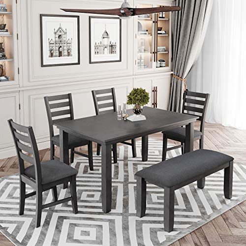 Dining Room Set with 4 Chairs and Bench, 60 Inch, Gray - color: Grey