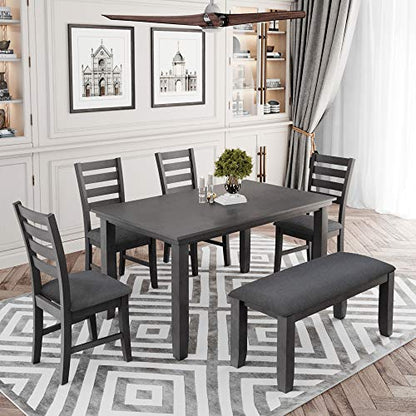 Dining Room Set with 4 Chairs and Bench, 60 Inch, Gray - color: Grey