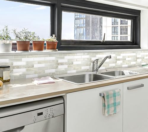 Beige Peel and Stick Backsplash 3D Self Adhesive Wall Tile 10 Sheet - color: Beige White