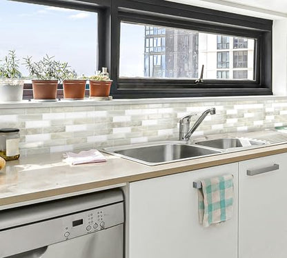 Beige Peel and Stick Backsplash 3D Self Adhesive Wall Tile 10 Sheet - color: Beige White
