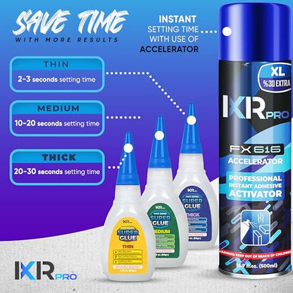 CA Glue with Activator 24x Thin Medium Thick Glue Kit 8X 16.9oz Accelerator - size: 8 Pack