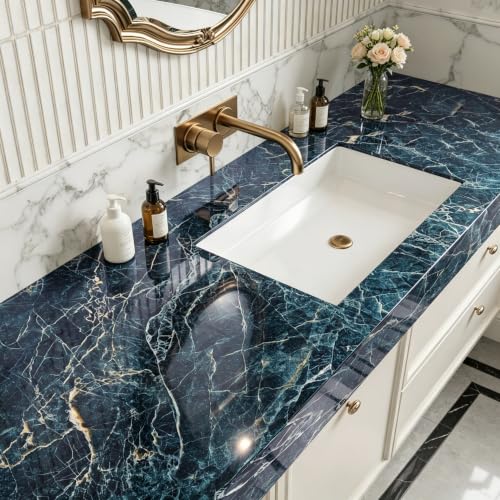YENHOME Peel and Stick Marble Wallpaper for Kitchen Bathroom Accent Wall - color: Blue Gold, size: 17.7" x 276"