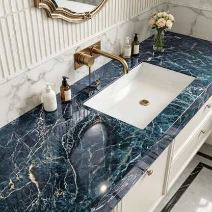YENHOME Peel and Stick Marble Wallpaper for Kitchen Bathroom Accent Wall - color: Blue Gold, size: 17.7" x 276"