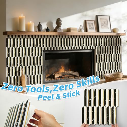 Art3d Arrowhead Design Peel and Stick Backsplash, 10-Pack, Black & White - color: Black & White Marble With Metal Gold