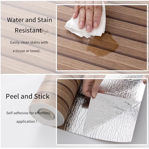 Haimin Wood Grain Slat Wall Panels Peel and Stick Faux Wood Thick Wallpaper - color: Brown
