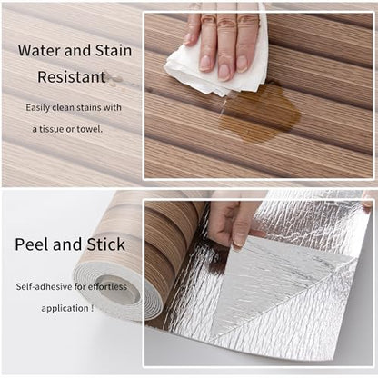 Haimin Wood Grain Slat Wall Panels Peel and Stick Faux Wood Thick Wallpaper - color: Brown