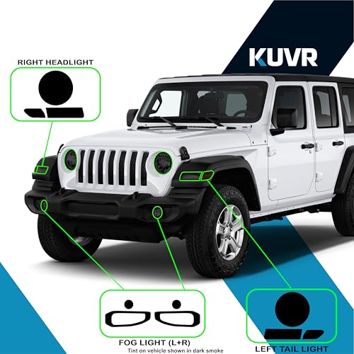 Pre-Cut Headlight Foglight Tint Kit Compatible with Jeep Wrangler 4 Door 2019-2023 | Precision Cut Stretchable PPF Vinyl Overlay Cover Wrap (Dark Smoke) - color: Dark Smoke