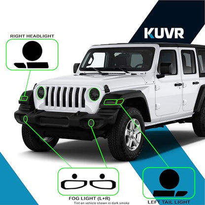 Pre-Cut Headlight Foglight Tint Kit Compatible with Jeep Wrangler 4 Door 2019-2023 | Precision Cut Stretchable PPF Vinyl Overlay Cover Wrap (Dark Smoke) - color: Dark Smoke
