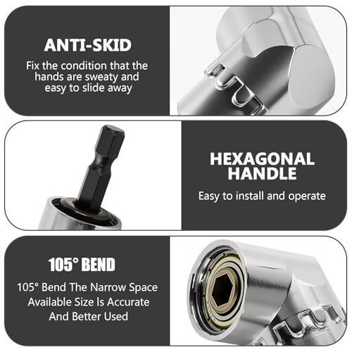 Right Angle Drill Driver, 105 Degree Adapter for Electric Drill, Screwdriver, and DIY Home Projects Silver - color: Silvery