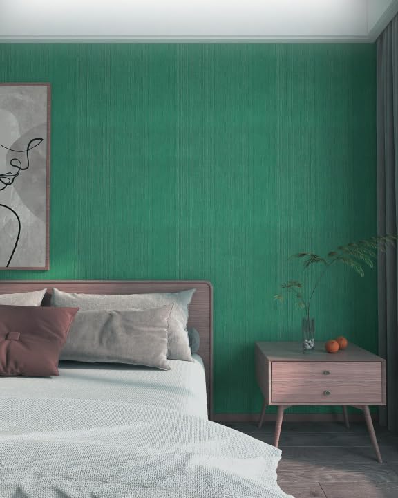 Theper Green Grasscloth Peel and Stick Wallpaper Vintage 15.7"×78.7" - size: 15.7" x 78.7"
