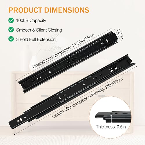 Drawer Slides Cabinet Slides 3-Section Full Extension Ball Bearing
