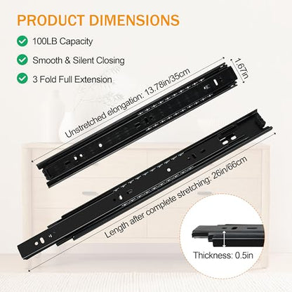 Drawer Slides Cabinet Slides 3-Section Full Extension Ball Bearing