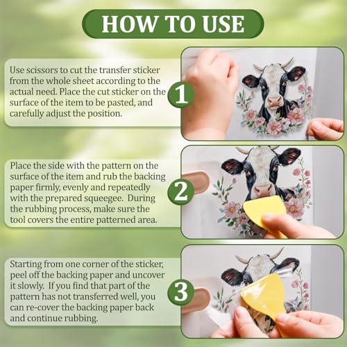 WANDIC 3 Sheets UV Rub on Transfer Stickers Ranch and Cattle Theme 3D Waterproof Decals for DIY Glass Cups Furniture Water Bottle Laptop Crafts,15 * 30cm - color: Ranch Cattle
