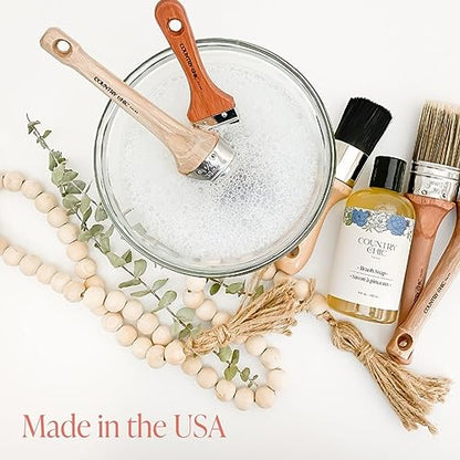 Paint Brush Cleaner - 100% Natural, 75% Organic Soap for Washing Paint Brushes & Conditioning Bristles - Peppermint Scented with Essential Oils - Easy Pour Cap - Best for Chalk Furniture Paint - 8 oz