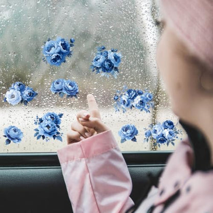 12 Sheets Blue Floral Rub on Transfers for Crafts Blue Rose Clings Window Stickers for Glass Scrapbooking Journals Planners for Home Office Decor - style: Peonies in Blue