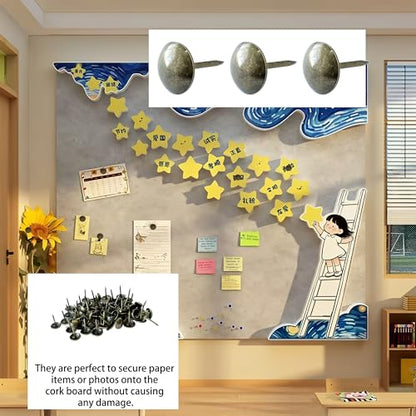 350Pcs Bronze Upholstery Tacks 7/16'' Round Head Decorative Furniture Nails Antique Thumb Tacks for Sofa Chair DIY Projects Cork Board Home Decor 11x17mm - size: 350Pcs