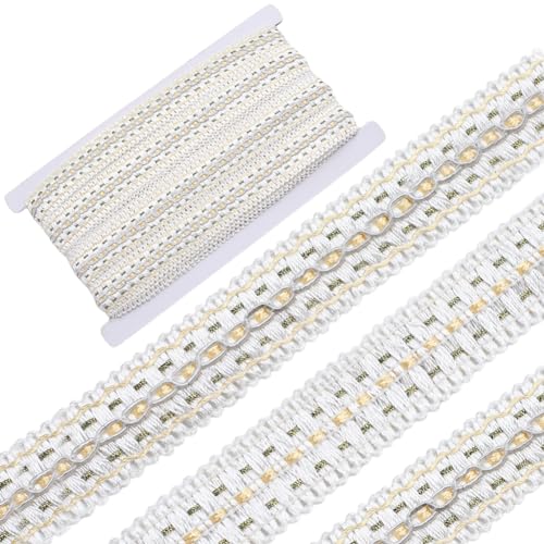 GORGECRAFT 13 Yards 1 Inch Wide Gimp Braid Trim Polyester Woven Upholstery Basic Trim Decorative Fabric Fringe Lace Ribbon for Sewing Crafting Costume DIY Jewelry Making Home Curtain Decoration White - color: White