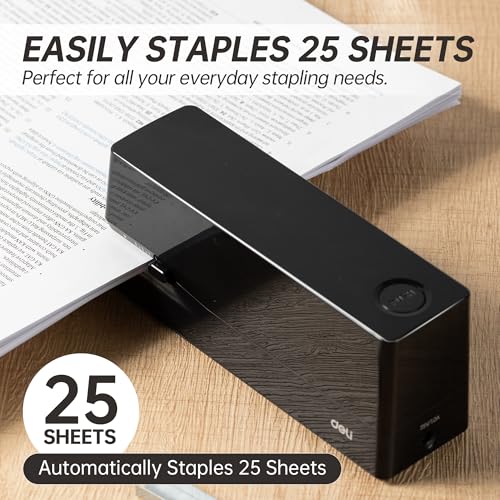 Deli Electric Stapler, Automatic Staplers for Desk, 25-Sheet Capacity - color: Black