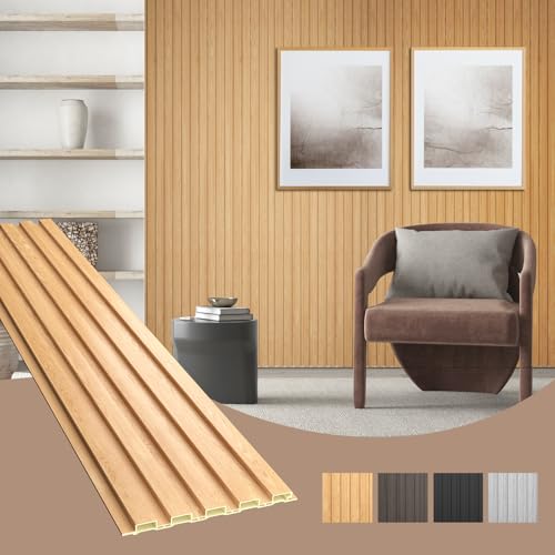 OUZUGIE WPC Acoustic Slat Wall Paneling, 8-Pack 96 x 6 Inches - color: Oak, size: (Low)96“ x 6"