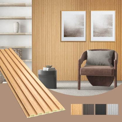 OUZUGIE WPC Acoustic Slat Wall Paneling, 8-Pack 96 x 6 Inches - color: Oak, size: (Low)96“ x 6"
