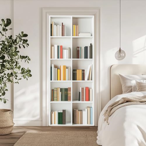 arricraft 2 Sheets Self-Adhesive Door Sticker, 80cmx200cm/31.5x78.7inch White Bookcase Bookshelf Door Murals Stickers PVC Removable Wallpaper Decoration for Bedrooms Living Room - style: White Bookcase Bookshelf