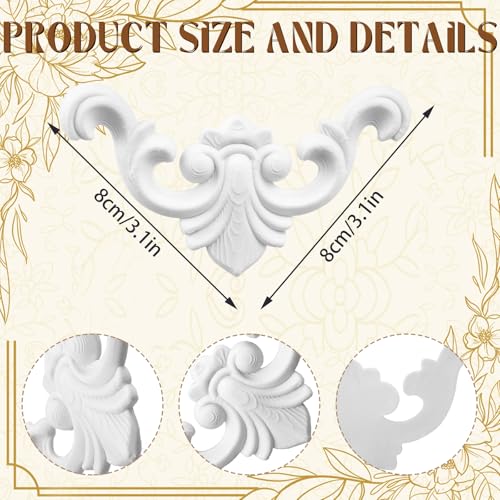 4 Pcs PVC Decorative Corner Onlay Appliques White Baroque Molding 3.1 x 3.1 inches Elegant Unpainted Wall Trim for Furniture Cabinet Door DIY Home Decor - style: Baroque