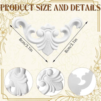 4 Pcs PVC Decorative Corner Onlay Appliques White Baroque Molding 3.1 x 3.1 inches Elegant Unpainted Wall Trim for Furniture Cabinet Door DIY Home Decor - style: Baroque