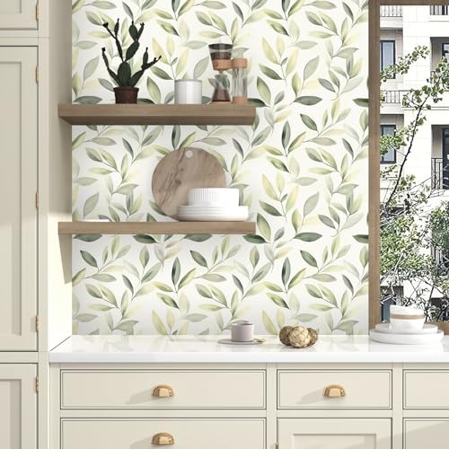 Laatse Light Green Yellow Leaf Floral Wallpaper Peel and Stick 17.5"x393" - color: Light Green, size: 17.5" x 393"