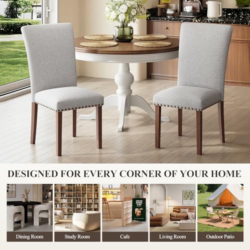 COLAMY Upholstered Parsons Dining Chairs Set of 4, Fabric Dining Room Kitchen Side Chair with Nailhead Trim and Wood Legs - Light Grey - color: F-lightgrey, size: Set of 4