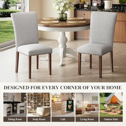 COLAMY Upholstered Parsons Dining Chairs Set of 4, Fabric Dining Room Kitchen Side Chair with Nailhead Trim and Wood Legs - Light Grey - color: F-lightgrey, size: Set of 4