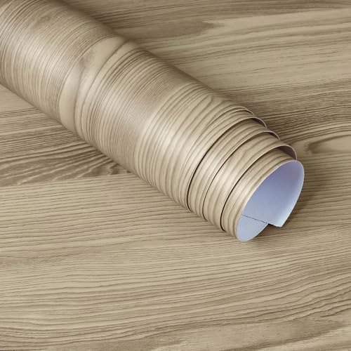 48x197 inch Oak Wood Grain Contact Paper Peel and Stick Walnut Texture Wallpaper Waterproof Thick Wooden Look Wallpaper Removable Self-Adhesive Wood Vinyl Wrap Roll for Kitchen Countertop Cabinet