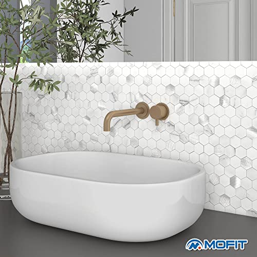 Peel and Stick Backsplash Hexagon Marble Tiles White Silver 10pcs - color: White Silver, size: 10sheets