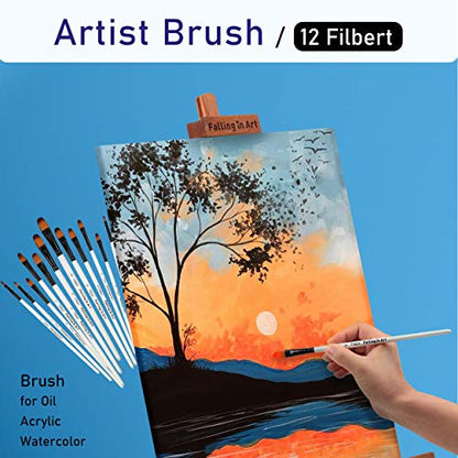 Falling in Art 12 PCS Professional Filbert Paint Brushes Set - style: 12 Pcs Filbert