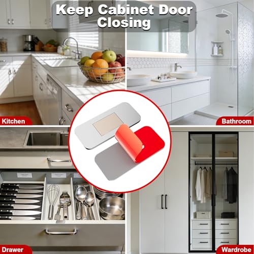 No Drill Magnetic Cabinet Door Catch 4 Pack - Stainless Steel Hold - color: Silvery