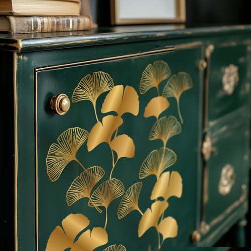 Gold Foil Rub on Transfer for Furniture DTF Transfers for Wood Drawer Decor, Ginkgo with Branch - style: Ginkgo with Branch