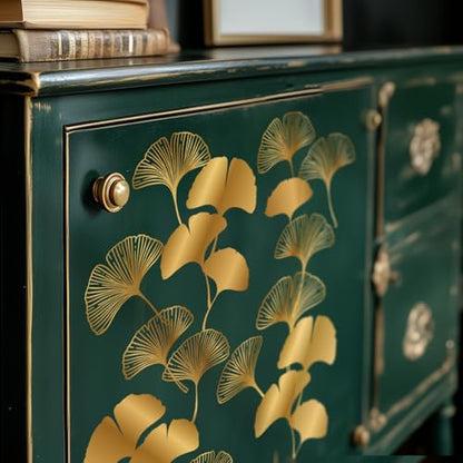 Gold Foil Rub on Transfer for Furniture DTF Transfers for Wood Drawer Decor, Ginkgo with Branch - style: Ginkgo with Branch