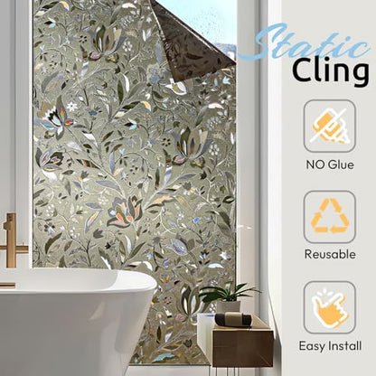 rabbitgoo Window Privacy Film, Stained Glass Cling, Brown 17.5" x 118.1" - color: Taupe, size: 17.5" x 118.1"
