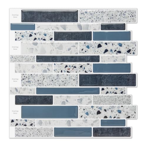 WOWSTAR 10-Sheet Peel and Stick Tiles, Marble Look Kitchen Backsplash Tiles, 12"x12" (Blue Stone) - color: Blue Stone