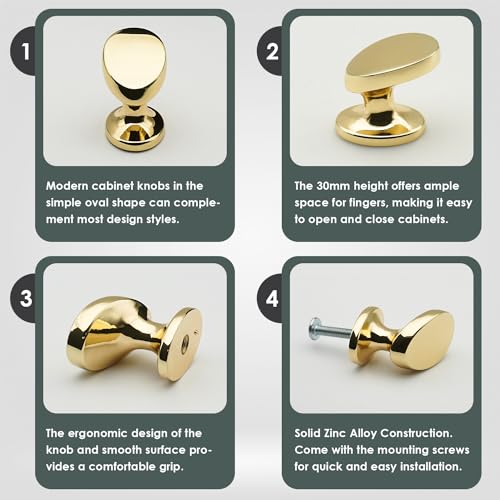 4 Pack Cabinet Knobs Polished Gold Solid Zinc Alloy Polished Brass Pulls for Dresser Drawers Shiny Gold Kitchen Cupboard Bathroom Furniture Hardware - color: 4pack - Polished Gold, size: Knob