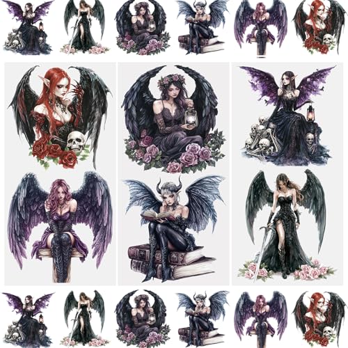 WANDIC 3 Sheets Rub On Transfer Stickers, Gothic Elf Theme Waterproof Decals Furniture Craft Decorative, Junk Journals for DIY Scrapbooking, 15 * 30cm - color: Gothic Elves