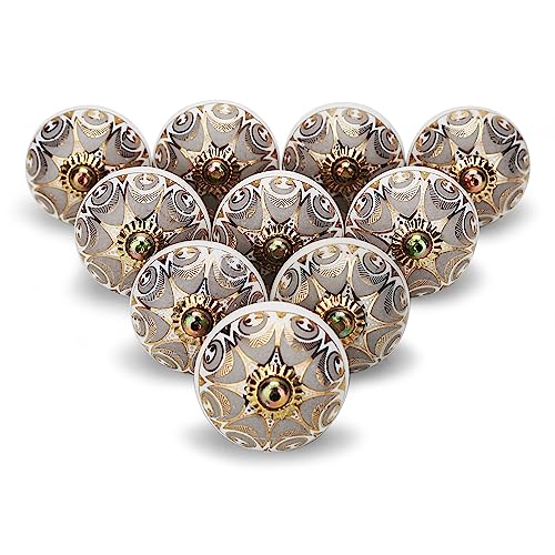 Kitchen Kitchen Cabinet Knobs Grey Ceramic Dresser Pull Handle, 12 Piece Cupboard Drawer Knob for Farmhouse Decor Furniture Hardware Gold Wardrobe Knobs - Pack of 12, Golden & Grey - color: Gray, style: STYLE OF 12