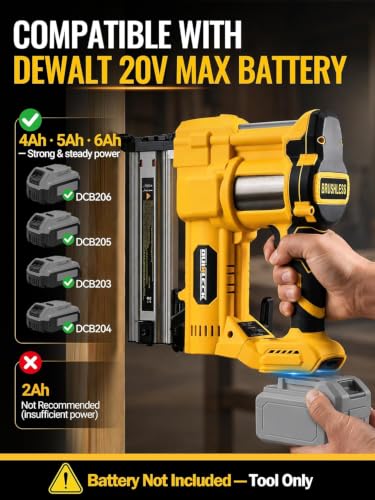 2-in-1 Brad Nailer Staple Gun for Dewalt 20V Battery, Tool only - color: Yellow