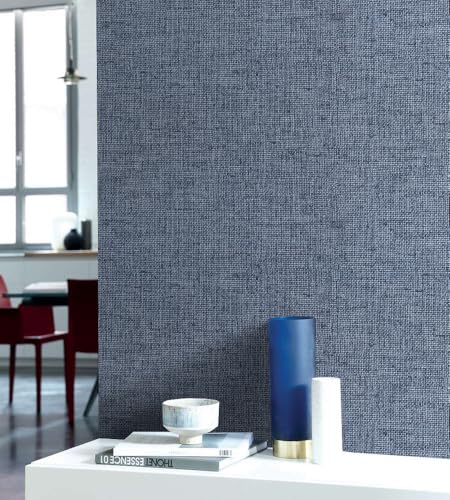 Denim Blue Grasscloth Peel and Stick Wallpaper 15.7inch x 118.1inch - color: Denim Blue, size: 15.7"W x 118.1"L