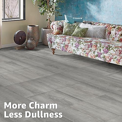Art3d 30-Pack Peel and Stick Vinyl Floor Planks, 12 x 12 in, Taupe Ash - color: Taupe Ash