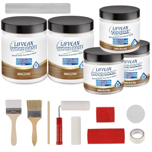 Wood Look Paint for Furniture, Countertop, Interior Doors Gray Wood Grain Paint Cover 52-60 sq.ft - color: Gray Wood, size: 59.5 Fl Oz (Pack of 1)