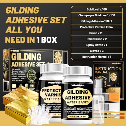 Gilding Adhesive Set, Wadities 5.3oz/150ml Water Based Adhesive and Varnish