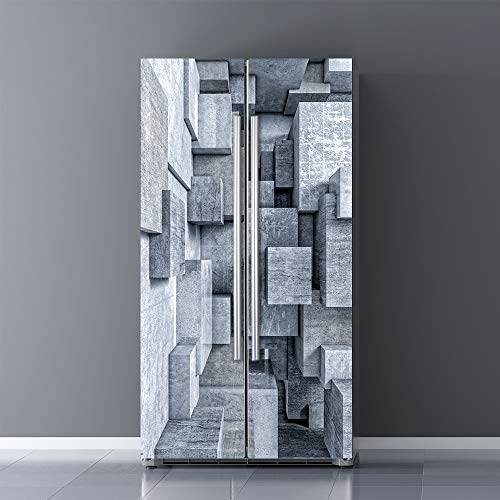 Modern Art Self Stick Vinyl Door Mural Sticker, Peel and Stick Removable Refrigerator Wrap Decal, Cube Space, 32.3x78.7, 2 Pcs Set - color: Cube Space