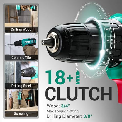 DCA Cordless Drill Set, 354 in-lbs Torque, 3/8" Keyless Chuck, Electric Power Drill with 2.0Ah Battery and Charger,18+1 Position,25-Piece 20V Drill Driver Kit, ADJZ2035 - size: 1*Battery